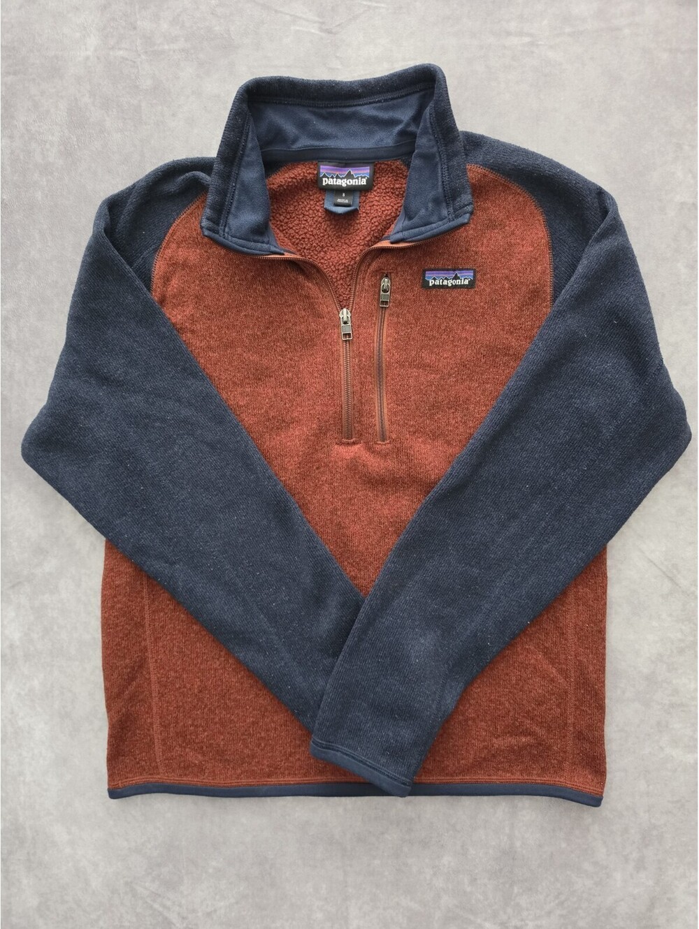 SKU0279 Patagonia Mens Small Better Sweater 1/4 Zip Fleece Pullover Rust Navy